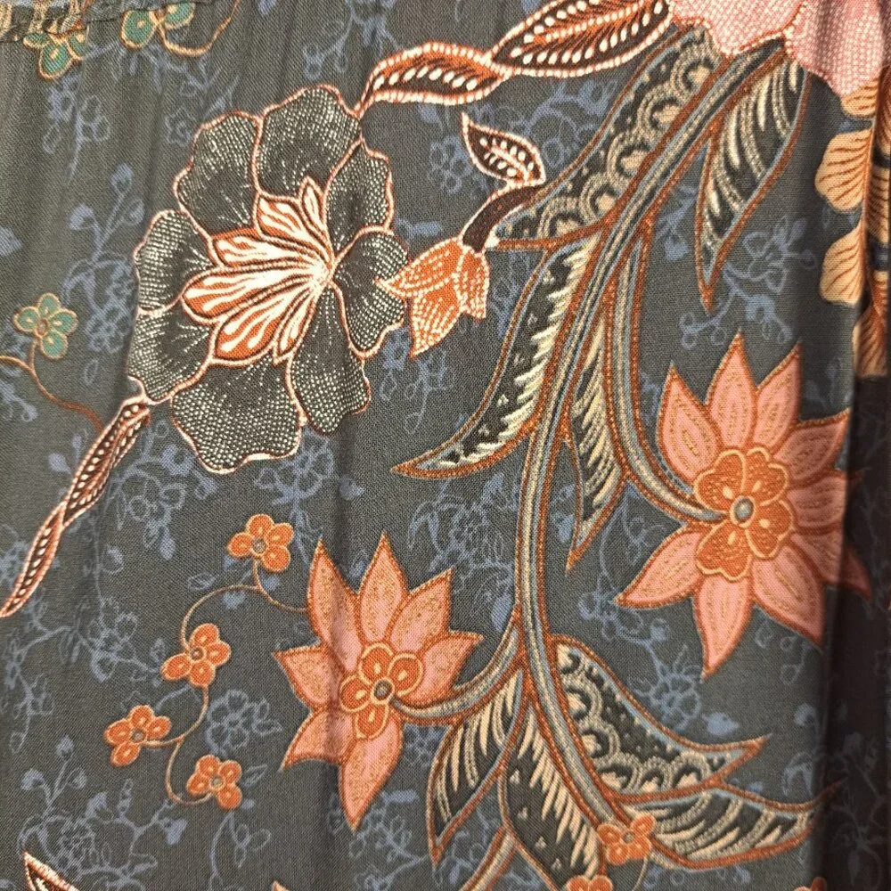 Knox Rose Midi Short Sleeve Blue Pink Floral Tiered Boho Print Dress Size Large - Picture 8 of 13